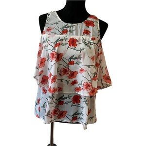 NWT Women’s Sheer Rose Patterned Cold Shoulder Blouse